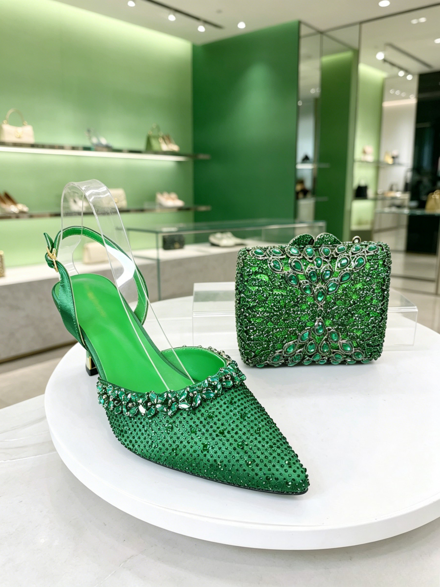 Women Bags And Purses - Bright Emerald Green Full Rhinestone Pointed
