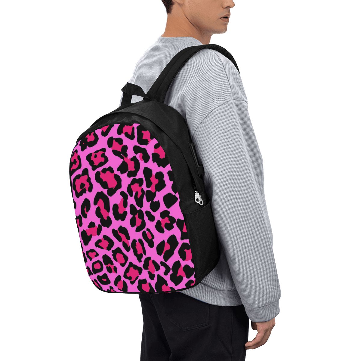 Women Bags For Laptop - Hot Pink Leopard Print Backpack Travel