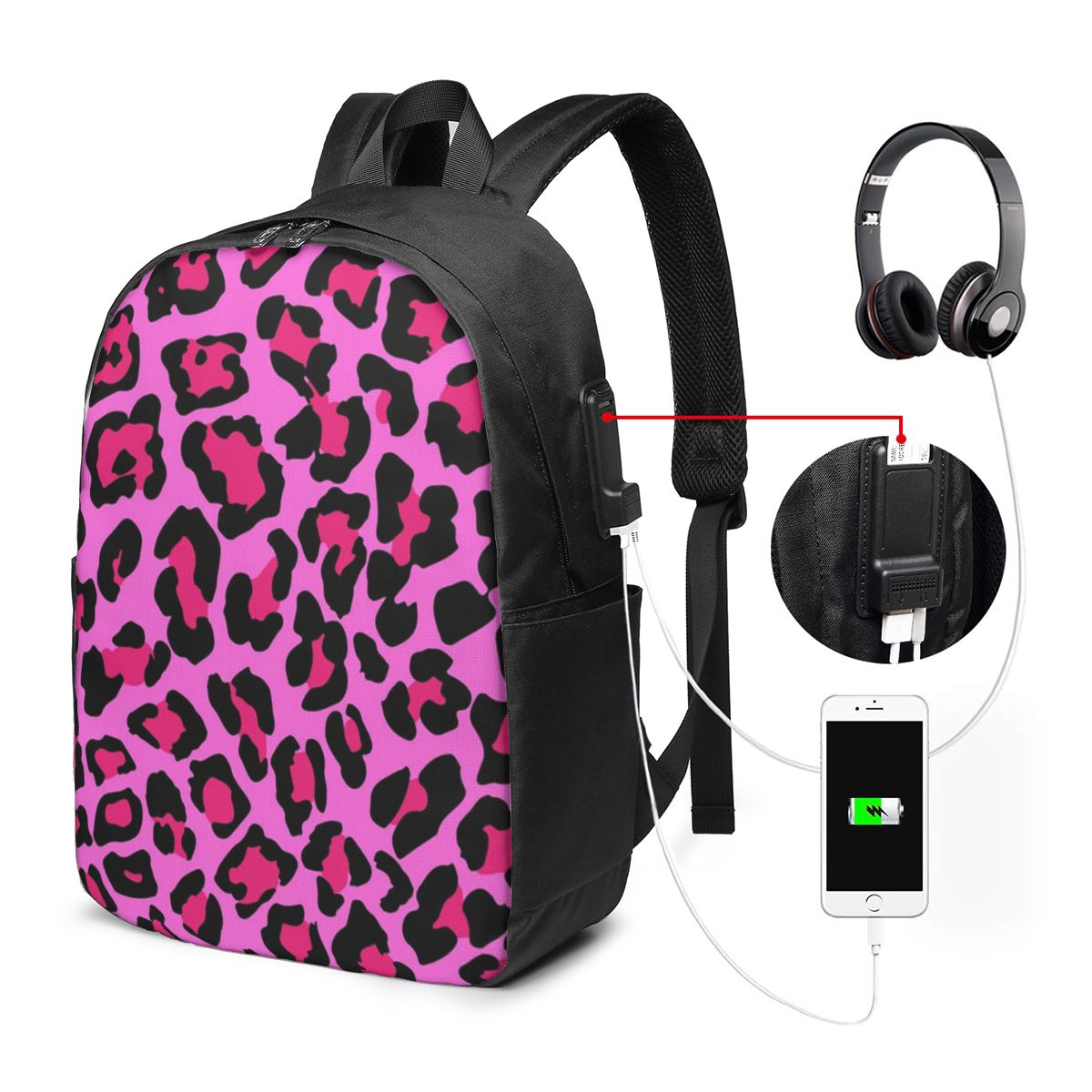 Hot Pink Leopard Print Backpac - Women Bags For Laptop 评论和价格
