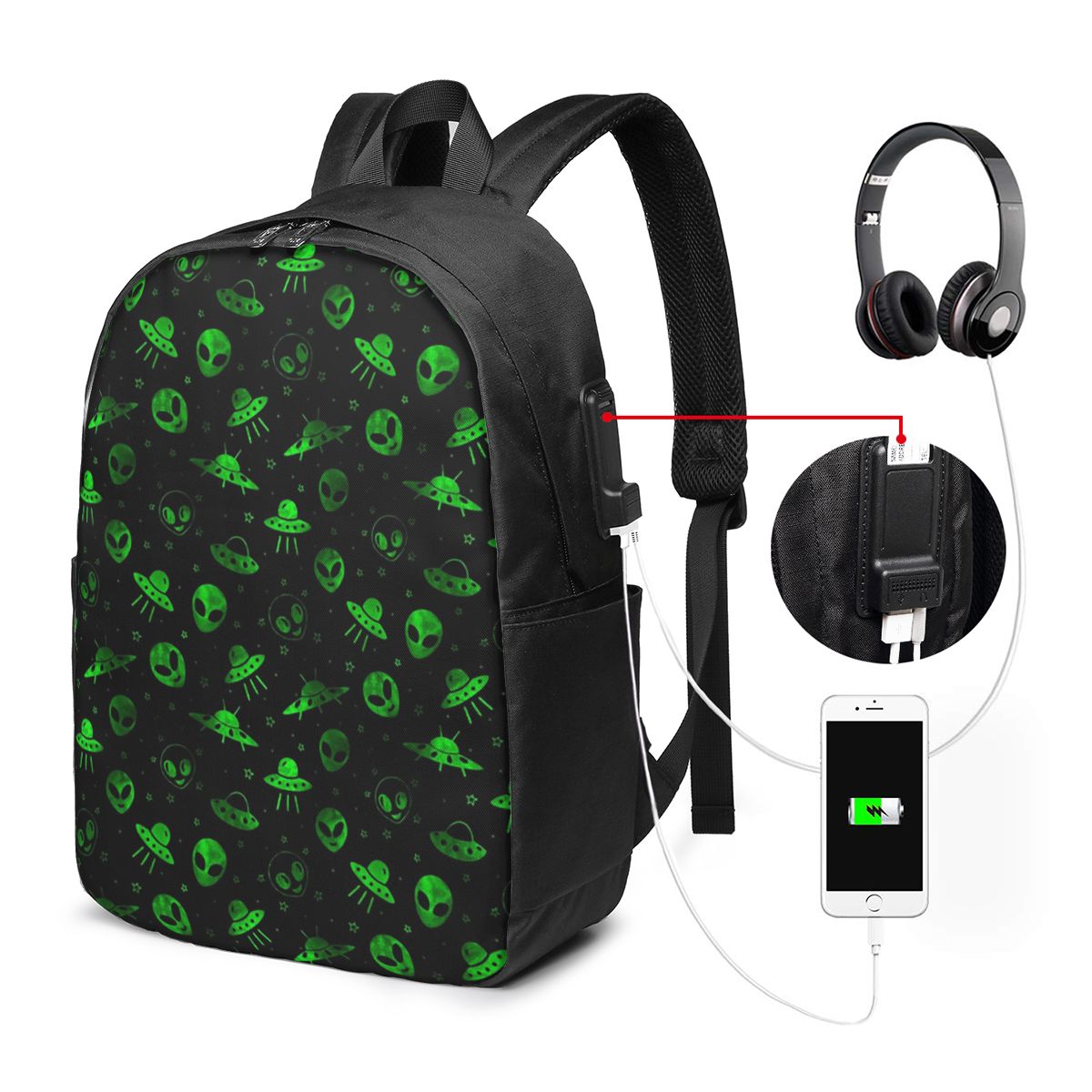 Aliens And UFOs Pattern Backpa - Women Bags For Laptop 评论和价格