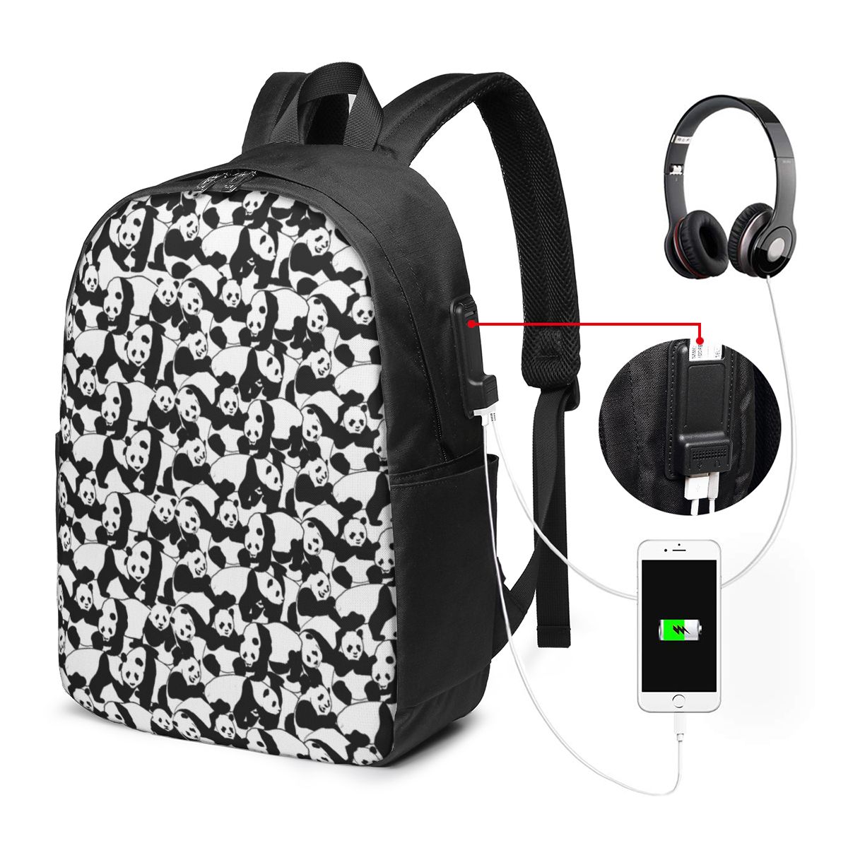 Panda Pattern Backpack Travel  - Women Bags For Laptop 评论和价格